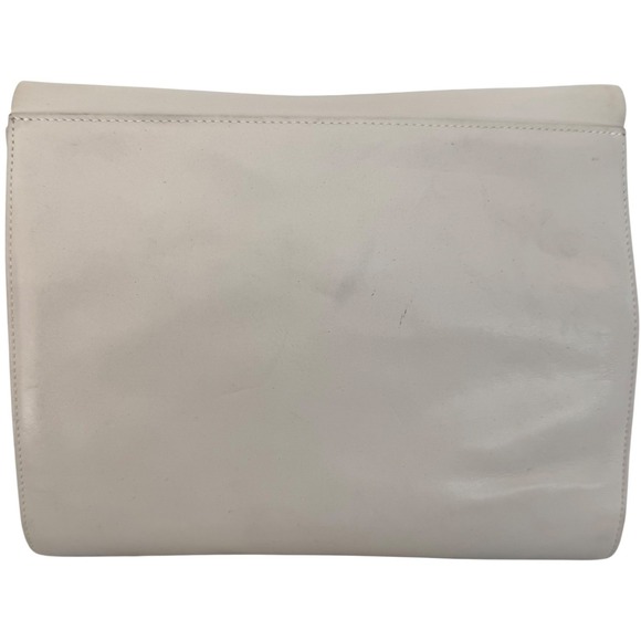 Bally Vintage Swiss-Made White Leather Envelope Clutch Gold Logo